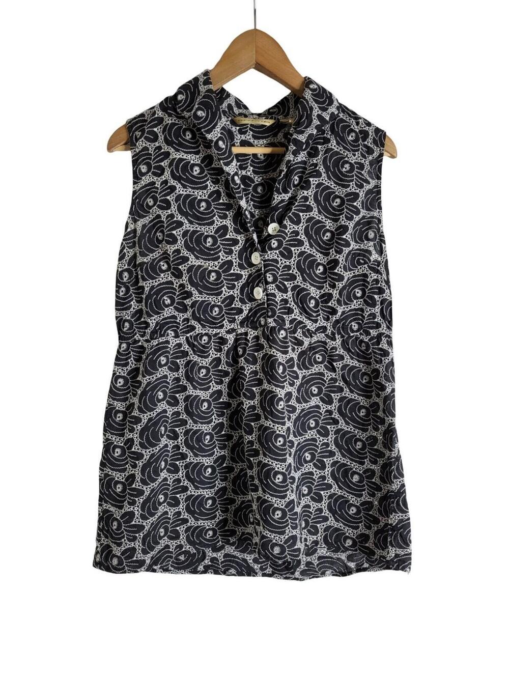 Ecologie Embroidered Black White Tunic Top Floral Swirl Eyelet Pattern Sz L